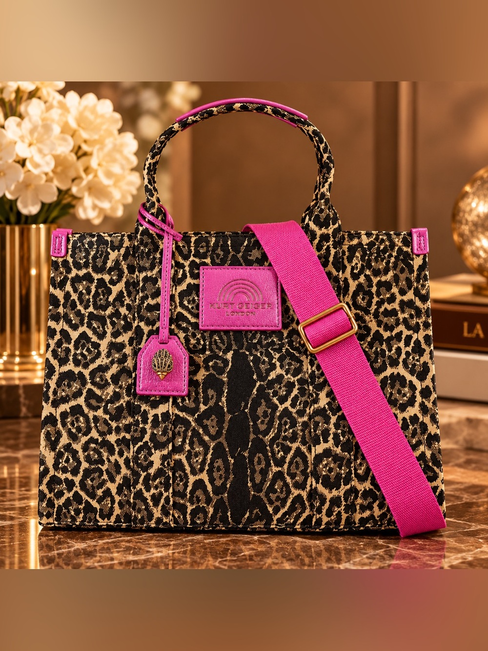 Kurt Geiger Leopard Print Canvas Tote